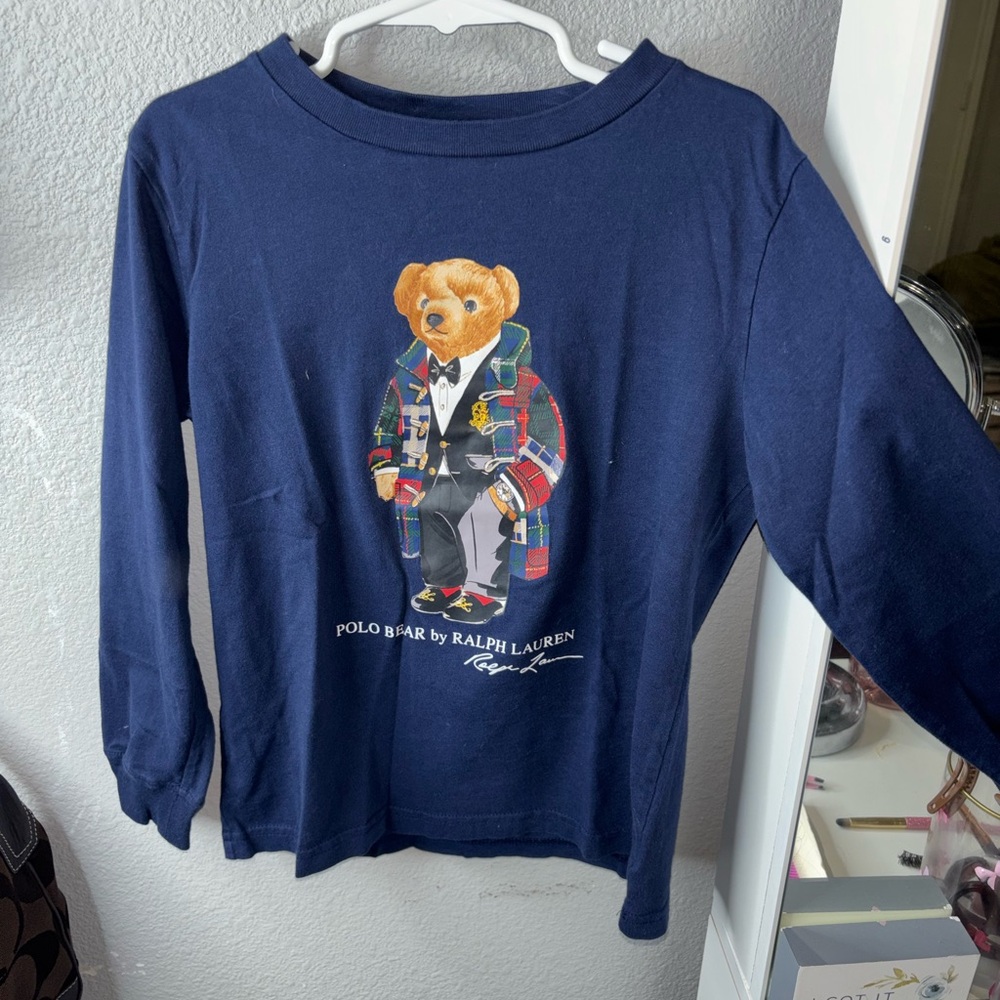Sold 
Ralph Lauren Kids Navy Blue Bear Graphic Shirt Size 6